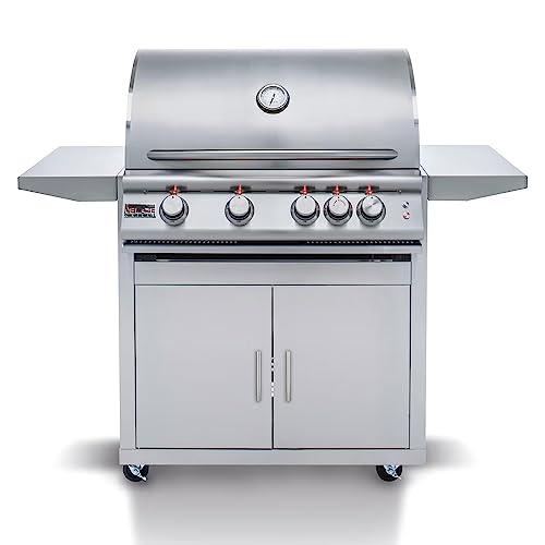 Blaze Outdoor Grill | Freestanding 32-inch Stainless Steel Propane Gas BBQ Grill | 4 Burner | Premium Outdoor Kitchen Grilling | Rear Infrared Burner & Grill Lights
