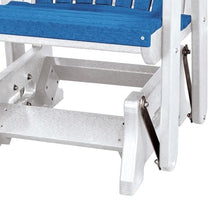 Outdoor Escape Blue Double Glider with Center Table, Blue White, Heavy Duty Polyethylene Patio Bench, Durable Outdoor Furniture
