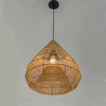 Outdoor Handmade Rattan Pendant Light Coastal Boho 1-Light 20 in. Beige Dome Ceiling Light for Patio with Wicker Rattan Shade