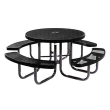 Coated Outdoor Furniture Heavy-Duty Portable Outdoor Picnic Table with Umbrella Hole, Expanded Metal Commercial-Grade Patio Dining Furniture Made in America (46" Round Top, Textured Black)