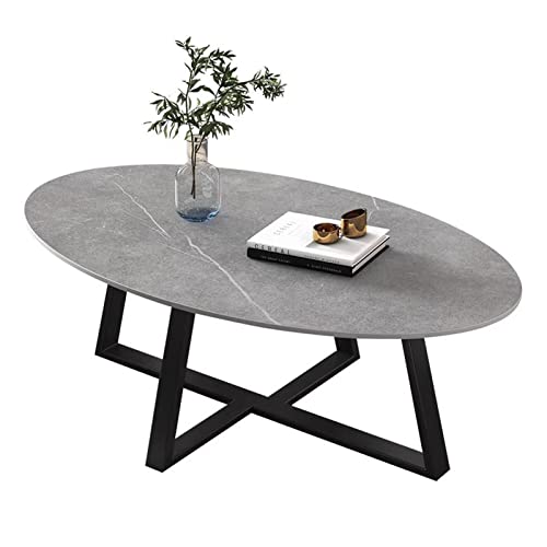 HASMI Living Room Table Simple Design Oval Coffee Table Center Table for Living Room Small Spaces, Side Table with Rockboard Tabletop and Metal Frame, 39inch Outdoor Side Table (Color : Gray+Black)