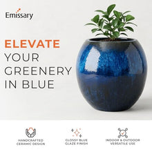 Emissary Home and Garden 16in. L x 16in. H Blue Stoneware Spherical Planter with High-fire Treatment (Set of 1)