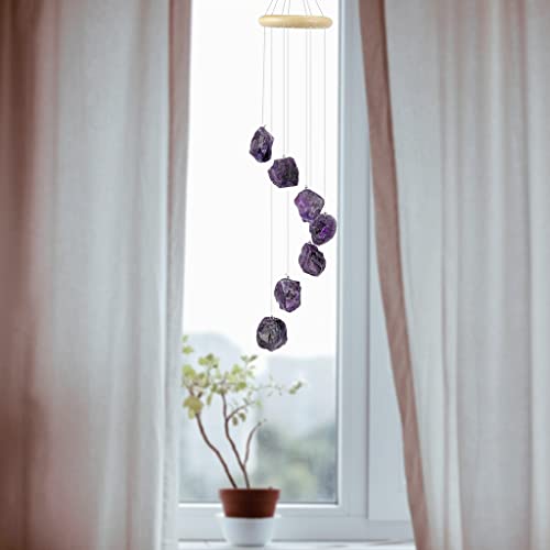 Raw Stones Wind Chime Crystal Healing Stones Amethyst Windchime Wall Hanging Ornament Decoration for Home Garden