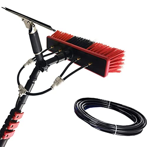 RIBEUJIZS 24FT Telescoping Water Fed Pole Kit - Extendable Brush & Squeegee for Window Solar Panel & Outdoor Cleaning - High-Pressure Washer System Accessory,18FT/5.4M,18FT/5.4M