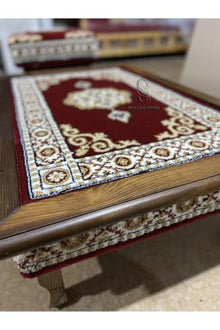 SODEF Seljuk Floor Table 35.4x23.6 in Wood and Carpet with Glass Top, Red - Traditional Accent Furniture for Living Room, Balcony, or Garden - Red