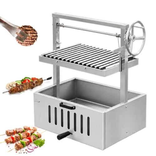 Patio Charcoal Grill, Adjustable V-Shaped Grate, Stainless Steel 304StainlessSteel