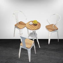 JOSOGO 3 Piece Patio Bistro Set, Outdoor Round Metal Table and Chairs with Wood-Like Top, Weather Resistant Industrial Dining Furniture with Armrests for Balcony, Black/White(Table Three Chairs,70B)
