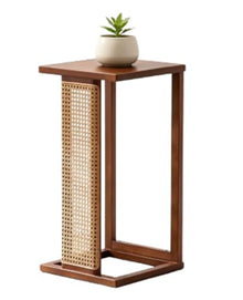 Wood Rattan Plant Stand Indoor,Tall Small Plant Shelf for Small Space