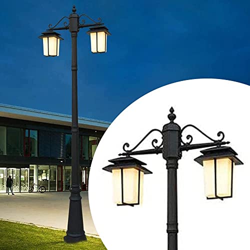 iumLeap Outdoor Lamp Post Light 2-Head Path Pillar Lamp Garden Exterior Pillar Post Light Glass Lantern Pole Light Afence Bollard Path Lamp Waterproof Ip65 Street Light Mains(25inch*114inch)