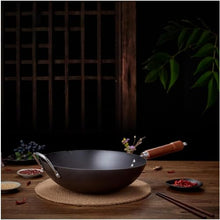 ELUKHT 12 inch Pre-Seasoned Cast Iron Wok with Pot Ear