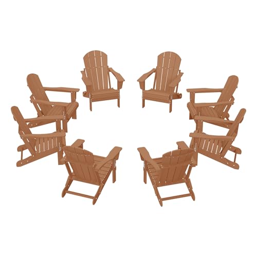 WestinTrends Malibu Malibu Outdoor Folding Poly Adirondack Chair (Set of 8), Teak