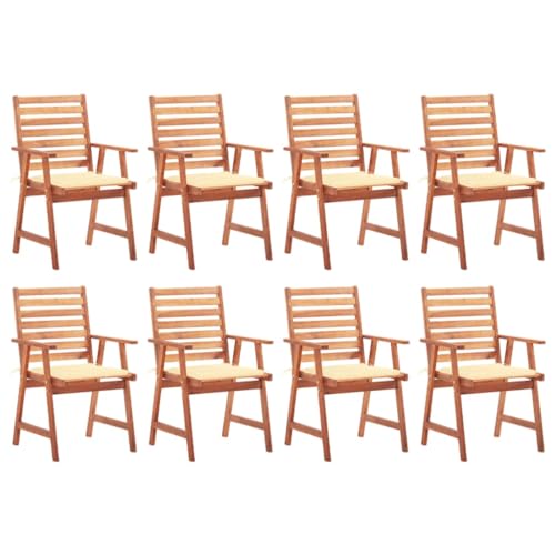 Patio Dining Chairs 8 pcs with Cushions Solid Acacia Wood White & Other