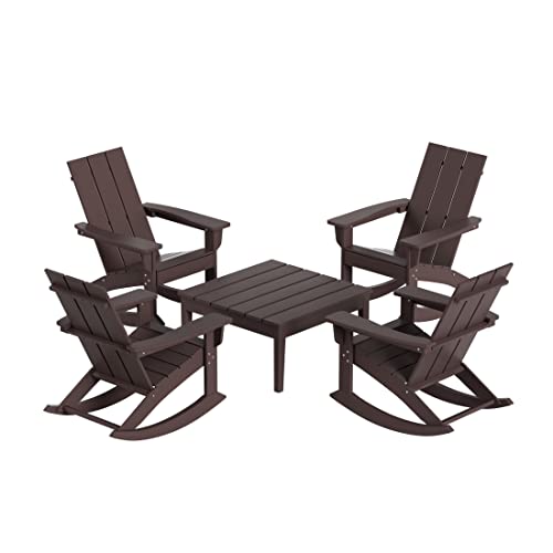 WO Home Furniture Patio Rocking Chair Modern 5 PCS HDPE Outdoor Rocking Furniture Set, Dark Brown