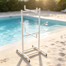 Asiwnshw 2-Tier Pool Float Storage, Outdoor Holder Pool Side Organizer, Rolling Pool Float Storage Organizer w/Wheels & Crossbar, Suitable for Swimming Equipment & Accessories(White,Small)