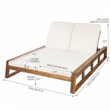 Christopher Knight Home Acacia Wood Outdoor Double Chaise Lounge with Adjustable Backrest Patio Daybed with Thick Cushions for Poolside Backyard Balcony Natural Finish Beige Cushion