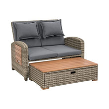 Greemotion Bahia Tobago Patio Daybed Loveseat Sofa with Storage Ottoman and Adjustable Cushions Brown and Dark Gray