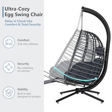 SWITTE Double Egg Chair Outdoor with Stand & Footrest, Patio Swing, Gray