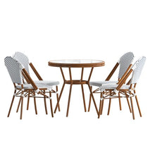 EMMA + OLIVER White/Navy Indoor/Outdoor Bistro Table Set with 4 Chairs
