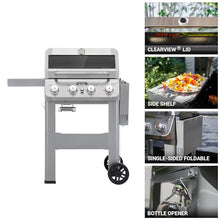 Monument Grills 4-Burner Liquid Propane Gas Grill, Silver Stainless Steel Grill Outdoor Patio Garden Barbecue Grill with Clearview® Lid and One Foldable Shelf, Mesa400MF