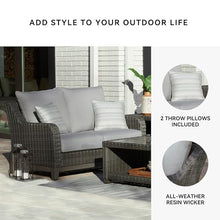Signature Design by Ashley Outdoor Elite Park Patio Wicker Loveseat with Cushion, Nuvella Weather Resistant Fabric, Gray