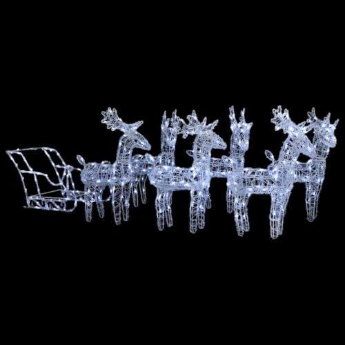 KFPOERTFGD 320 LED Reindeer and Sleigh Christmas Decoration, Outdoor Lighted Yard Display, Cool White Acrylic Festive Decor