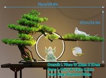Artificial Bonsai Tree with Lamp Ring, Realistic Bonsai Green Plant Zen Garden, Chinese Welcome Pine Bonsai Ornaments for Home Office Decoration Desktop Display,B4