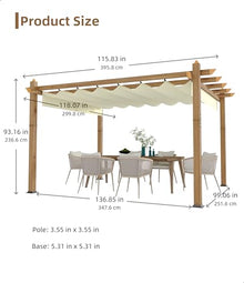 10' X 13' Aluminum Pergola Faux Wood Outdoor Pergola with Retractable Canopy Metal Pergolas Shelter for Backyard, Deck, Patio, Garden Porch Beach Sun Shade Pavilion Grape Trellis Grill, Beige