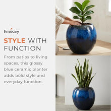 Emissary Home and Garden 16in. L x 16in. H Blue Stoneware Spherical Planter with High-fire Treatment (Set of 1)