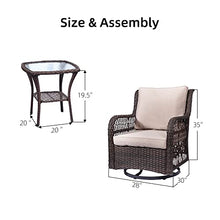 TrailBlaze 3-Piece Outdoor Patio Bistro Set – Wicker Swivel Rocking Chairs, Cushions, Tempered Glass Side Table – 360° Rattan Glider Conversation Furniture for Backyard, Balcony – Color: Apricot
