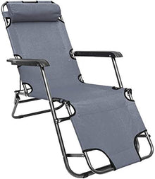 SAGGION Lightweight Folding Sun Lounger Foldable Deck Chair Reclining Garden Chair 153 cm + leg rest reclining back + headrest Present