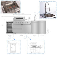 98" Modular Outdoor Kitchen Island with Grill and Side Burner, 4-Burner 72,000 BTU Propane BBQ Island, Refrigerator, Integrated Sink & Prep Station, for Backyard and Patio Cooking, Silver