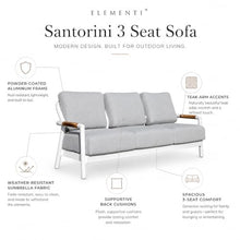 Outdoor Couch Elementi Santorini Patio Sofa, 3 Seat Outdoor Furniture Sofa with Aluminum Teak Rope Frame and Sunbrella Natté Grey Chiné Cushions, White, 81.9 x 32.7 x 31.5 in
