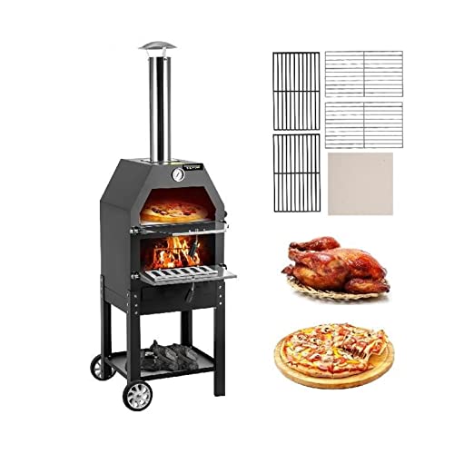 UHRLGHS 12" Wood Fried Pizza Oven with Wheels & Handle Labor-Saving 2-Layer Portable for Backyard Camping Site Park Outdoor Baking,