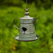 Hanging Metal Teapot Birdhouse/Feeder Decor (Set of All 6 (1 of Each), Galvanized Finish)