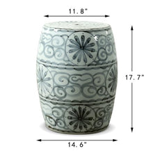 Artissance Approx. 17" High Soft Sky Blue Hand-Glazed Ceramic Garden Stool with Flower Motif