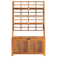 Fisinber Brown Acacia Wood Outdoor Storage Box 39"x19.7"x63" with Trellis, Patio Bench for Tools/Cushions