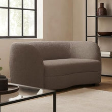 Benzara Srey Loveseat, 64 Inch, Charcoal Gray Boucle, Curved Kidney Shape