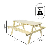 JONATHAN Y Shoreham Eucalyptus Wood Outdoor Picnic Table, 59", Almond