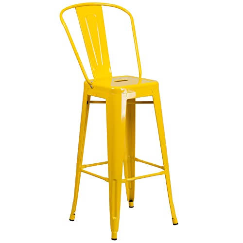 Flash Furniture 30" Round Yellow Metal Indoor-Outdoor Bar Table Set with 2 Cafe Stools