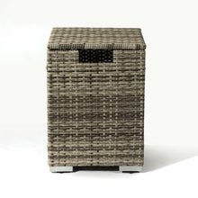 32 Inch Rectangular Propane Fire Pit Table with Wicker Base and Ceramic Top for Outdoor Patio Garden Use - Dark Gray (Beige + Ceramic Tile+Iron + Rattan+Metal + Rattan)