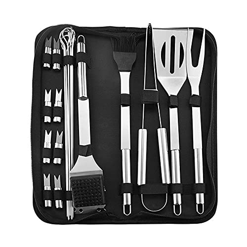 Stainless Steel BBQ Tools Set Spatula Fork Tongs Knife Brush Skewers Barbecue Grilling Utensil Camping Outdoor Cooking Tool Set (Size : 7 pcs) (20 pcs)