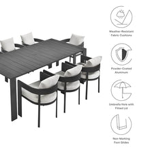 Modway Tahoe Outdoor Patio Powder-Coated Aluminum 9-Piece Dining Set in Gray White - Rectangular Patio Furniture Set for 8 - Outside Table with Umbrella Hole and Cushioned Chairs - Modern Patio Set