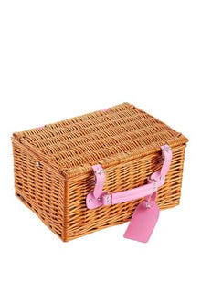 Picnic Basket 2 Person Handmade Wicker Picnic Set for Pink Portable Handle Design