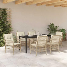 FUDUGEHMIOFWFJJ Modern 7-Piece Outdoor Dining Set with Cushions, Beige Poly Rattan Patio Furniture Set with Tempered Glass Table for Garden, Backyard, Balcony
