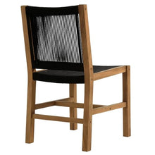 Modway Vienna Outdoor Patio Teak and Rope Armless Dining Chair Set of 2 in Natural Black – Woven Rope Side Chairs – Teak Outdoor Dining Chairs – Weather-Resistant Deck Chairs