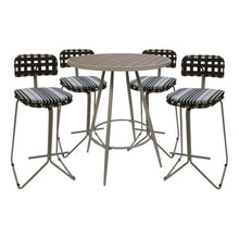Pemberly Row Outdoor Indoor Metal Pub Set, 30 in Bar Height Stool, Powder-Coated Beige Frame, UV-Resistant Gray Fabric, Durable Armless Design, Patio, Deck, Porch Bar Seating
