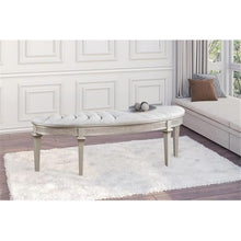 Pemberly Row Upholstered Demilune Bench, Ivory Fabric Seat, Silver Oak Finish, Foam and MDF Construction, 52.25" W x 16.25" D x 18" H, Bedroom or Entryway Seating, Stylish Channeled Tufting Design