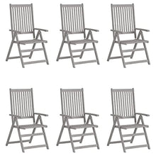 VGLQNRPT 6 Pcs Patio Reclining Chairs Set, Solid Acacia Wood Outdoor Garden Furniture with Grey Cushions, 5 Adjustable Positions, Foldable Backrest Armchair for Backyard Porch