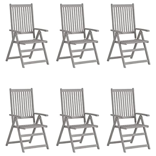 NLQMSU 6 Piece Garden Reclining Chair Set Grey Solid Acacia Wood