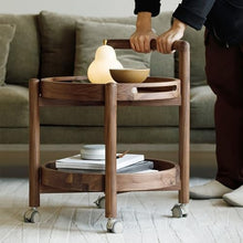 DINBOZ26X Living Room Table Wheeled Wooden Sofa Side Table Movable Small Round Retro Minimalist Trolley Storage Shelf Outdoor Side Table(Large)